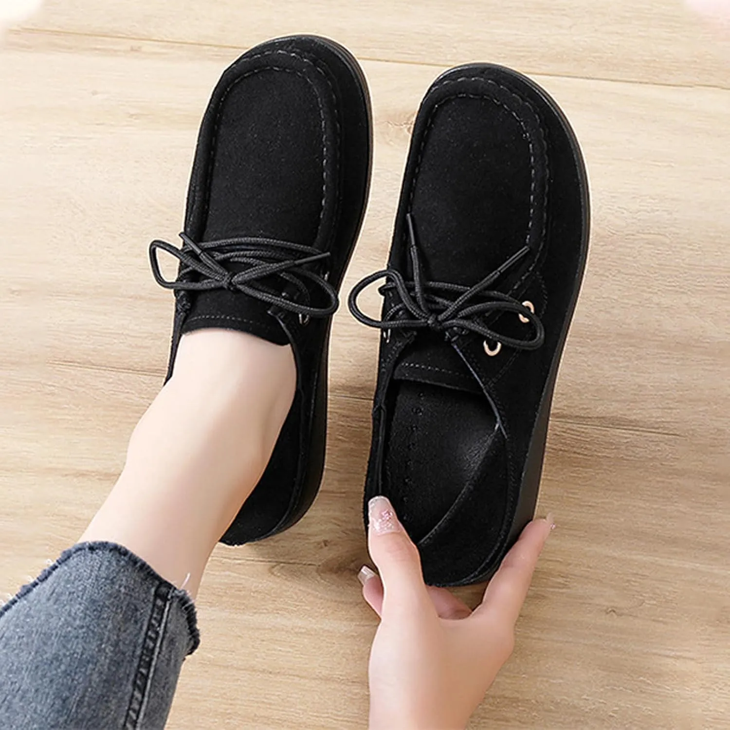 Aceptolcom Women's Suede Wedge Loafers Slip On Comfortable Penny Loafers Thick Soft Platform Shoes Business Work Walking
