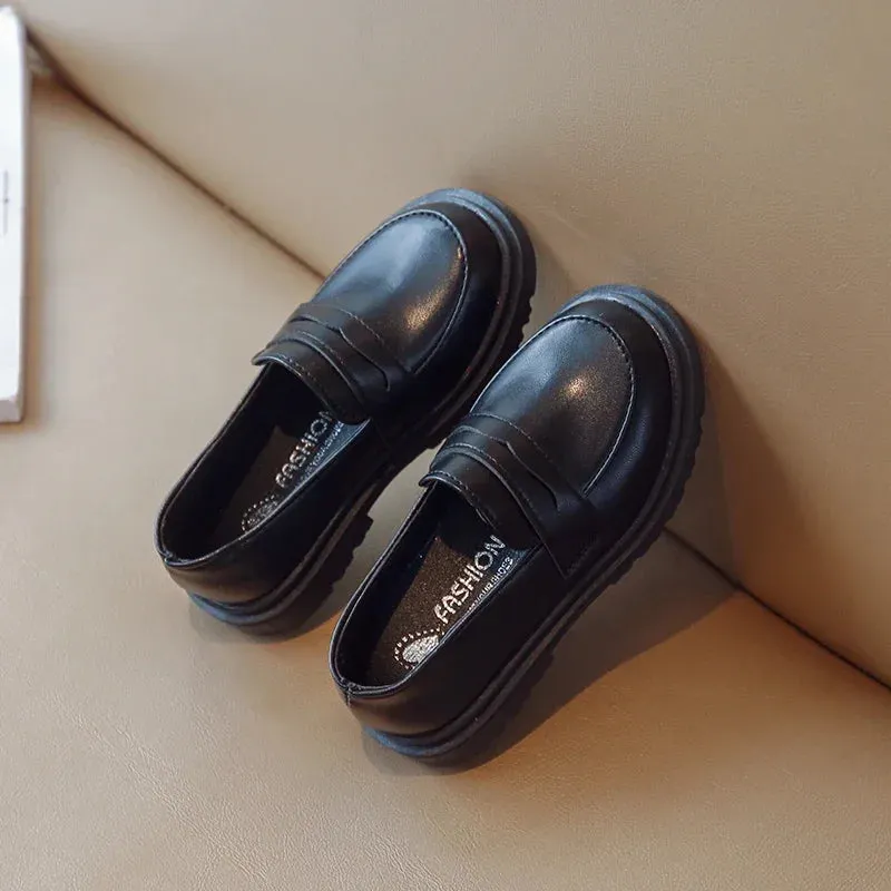 Britain Style Children's Leather Shoes for Boys 2024 Spring New Girls Retro Black Single Shoes Soft Moccasin Shoes for Children