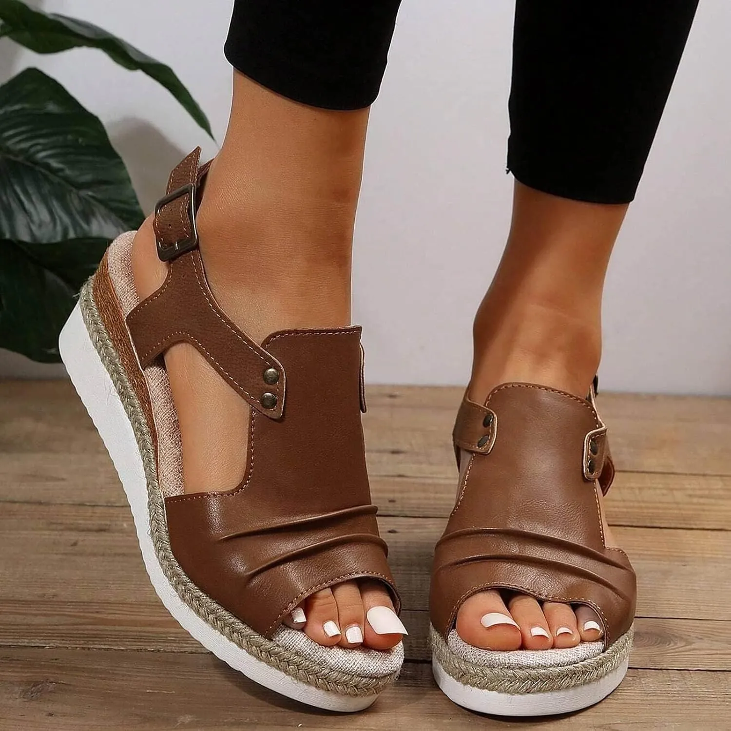 Brown Wedge Sandals for Women 2025 Orthopedic Wedge Open Toe Shoes for Women Casual Summer Comfortable Boho Beach Slippers Comfortable Outdoor Shoes