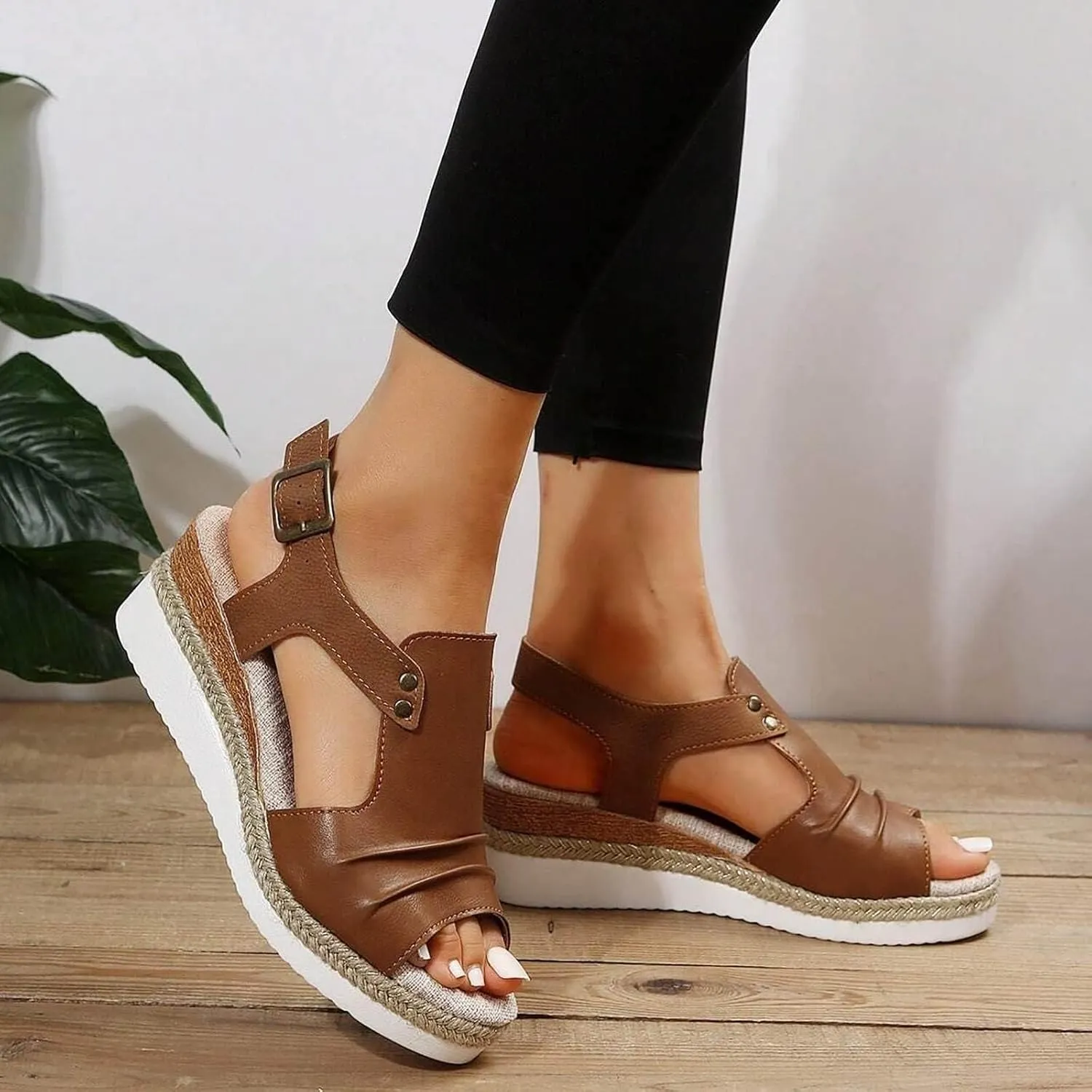 Brown Wedge Sandals for Women 2025 Orthopedic Wedge Open Toe Shoes for Women Casual Summer Comfortable Boho Beach Slippers Comfortable Outdoor Shoes