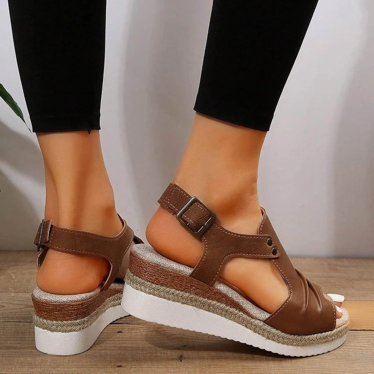Brown Wedge Sandals for Women 2025 Orthopedic Wedge Open Toe Shoes for Women Casual Summer Comfortable Boho Beach Slippers Comfortable Outdoor Shoes