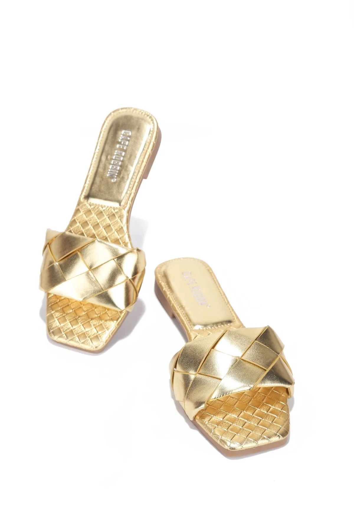 Cape Robbin Deja Woven Mules Slip On Flat Slides Sandals Gold (11, GOLD)