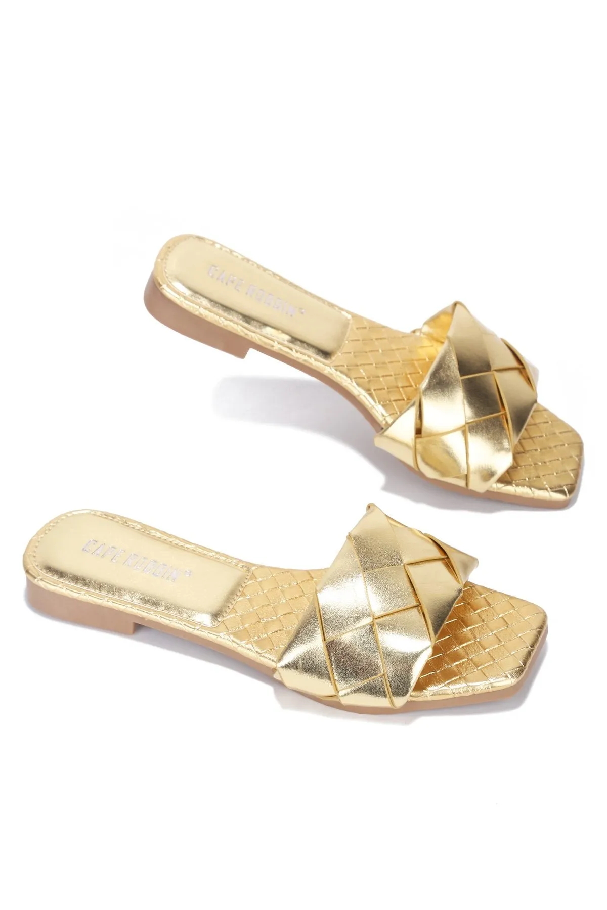 Cape Robbin Deja Woven Mules Slip On Flat Slides Sandals Gold (11, GOLD)