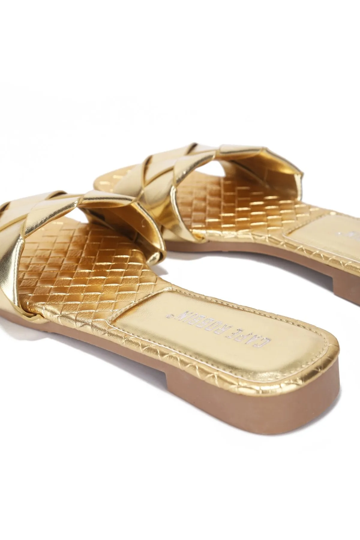 Cape Robbin Deja Woven Mules Slip On Flat Slides Sandals Gold (11, GOLD)