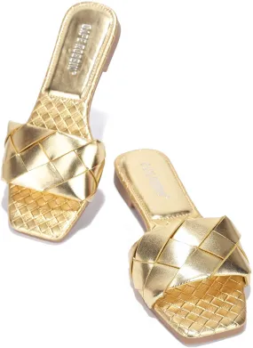Cape Robbin Deja Woven Mules Slip On Flat Slides Sandals Gold (11, GOLD)