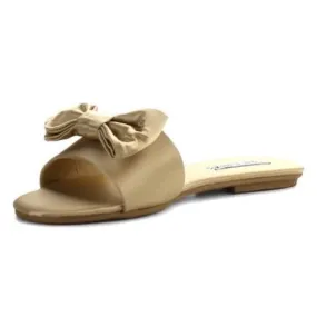 Cape Robbin Sadie-2 Nude Gold Satin Bow Comfortable Slides Mules Flat Sandals