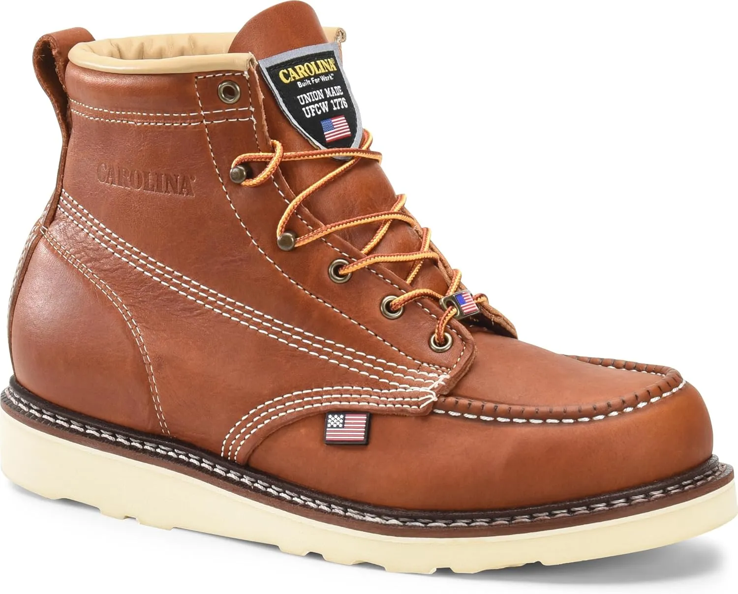 Carolina Men's 6" AMP Safety Moc Toe Wedge Work Boot  Durable with Slip-Resistant Sole & Padded Insole