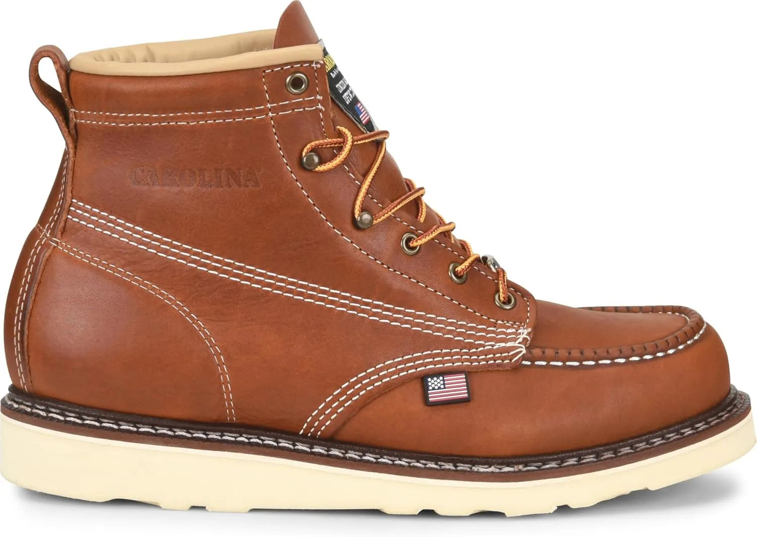 Carolina Men's 6" AMP Safety Moc Toe Wedge Work Boot  Durable with Slip-Resistant Sole & Padded Insole
