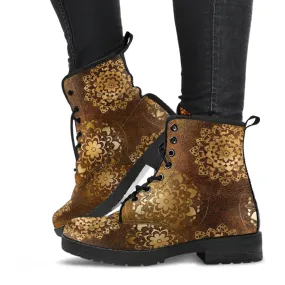 Combat Boots - Brown Mandala Boots | Brown Lace Up Boots Women, Handmade Lace Up Boots, Cool Shoes, Custom Shoes, Vegan Shoes, 90s Boots