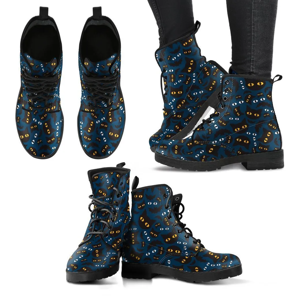 Combat Boots - Cat Eyes | Women's Boots, Vegan Leather Lace Up Boots, Handmade Lace Up Boots, Women's Boots, Goth Boots, Gothic Boots, Boho Shoes