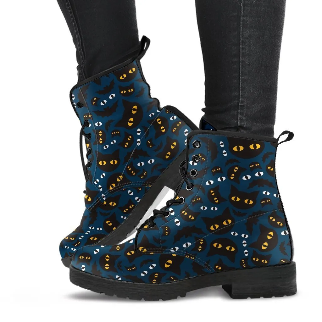 Combat Boots - Cat Eyes | Women's Boots, Vegan Leather Lace Up Boots, Handmade Lace Up Boots, Women's Boots, Goth Boots, Gothic Boots, Boho Shoes