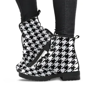 Combat Boots - Classic Black & White Houndstooth | Fashion Combat Boots, Vegan Leather Boots, Custom Shoes, Custom Boots, Cool Shoes