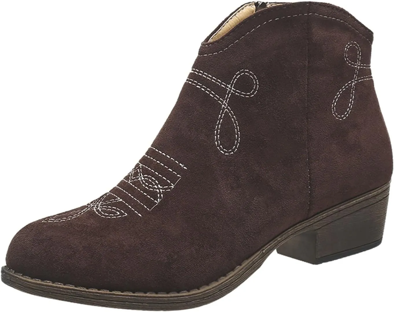 Cowboy Boots for Women Low Heel with Side Zip Western Durable Cowgirl Boots Comfortable Women's Ankle Boots Fashion Booties