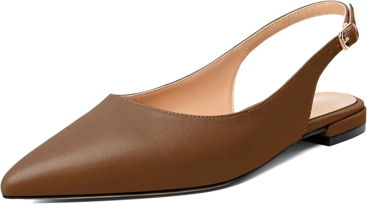 Esvowido Women's Flats Shoes Slingback with Buckle Pointed Toe Ankle Straps Low Heels Elegant Comfort Sexy Fashion Sandals