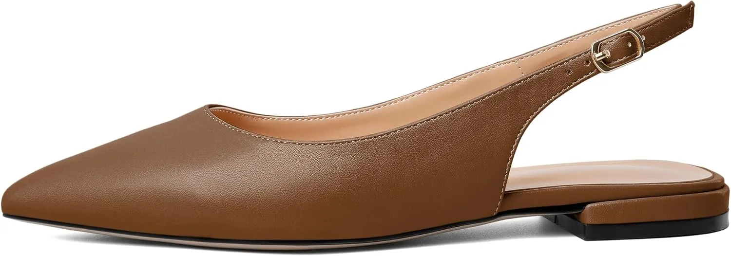 Esvowido Women's Flats Shoes Slingback with Buckle Pointed Toe Ankle Straps Low Heels Elegant Comfort Sexy Fashion Sandals
