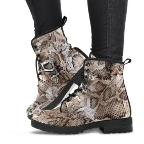 Fashion Combat Boots - Vintage Look Distressed Snake Skin Print #102 | Vegan Leather Snake Boots, Custom Shoes Women, Women's Boots, Unisex