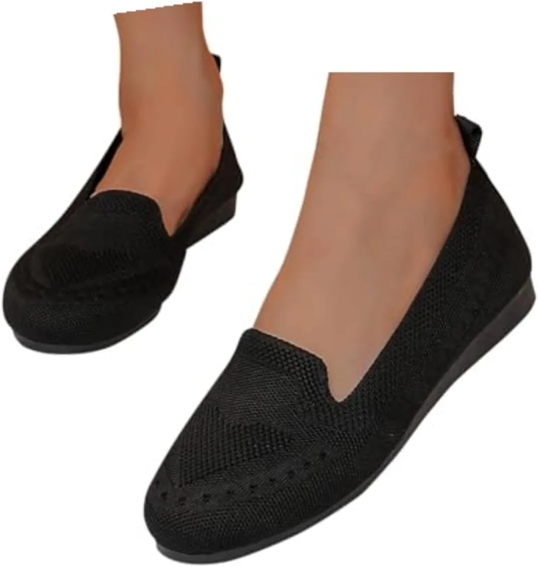 Flat Shoes for Women Dressy Pointed Toe Knit Ballet Comfortable Casual Dress Shoes Ballerina Flats Round Toe Walking Flats Breathable Knitted Office Work Woman Shoes, 6.5, Black #8