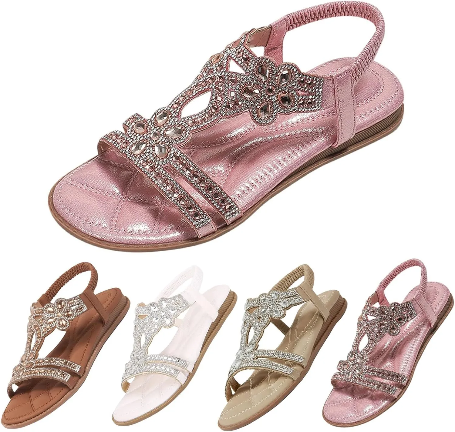 Glitter Sandals Women's Summer Elegant Flat Beach Shoes Girls Summer Shoes Women Comfortable Soft Wide Foot Bohemian Sandals for Women