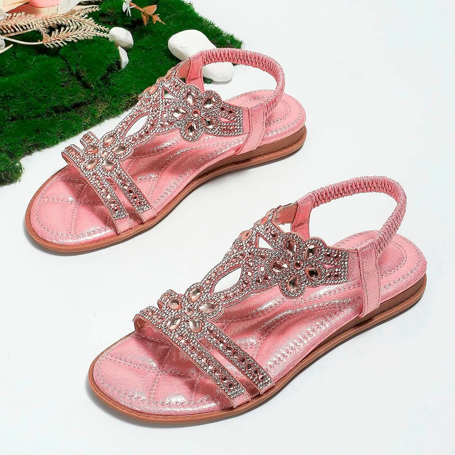 Glitter Sandals Women's Summer Elegant Flat Beach Shoes Girls Summer Shoes Women Comfortable Soft Wide Foot Bohemian Sandals for Women