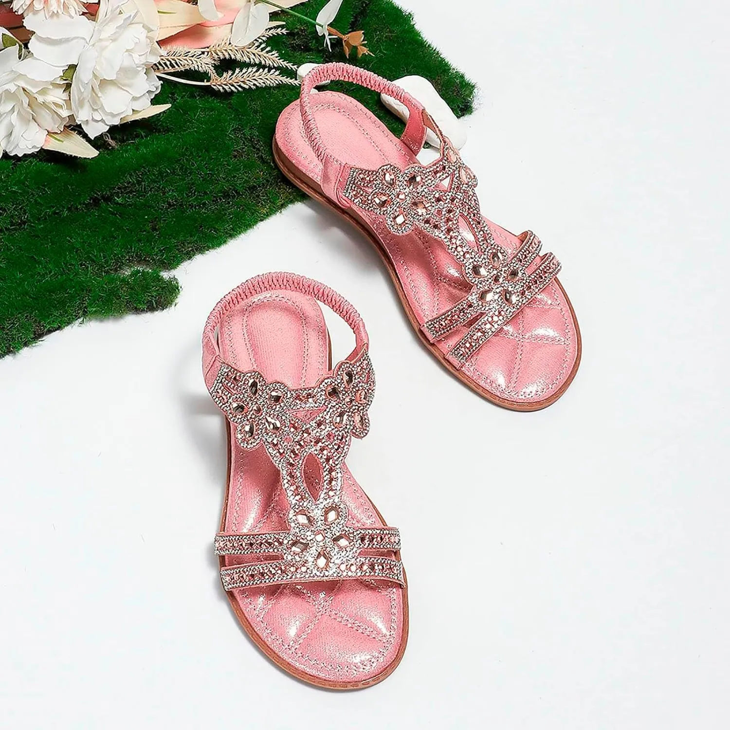 Glitter Sandals Women's Summer Elegant Flat Beach Shoes Girls Summer Shoes Women Comfortable Soft Wide Foot Bohemian Sandals for Women