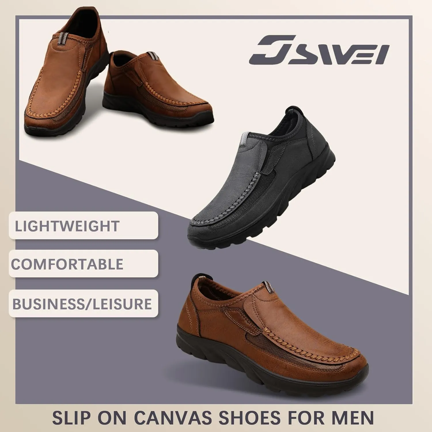 JSWEI Men Casual Comfortable Slip On Loafers,Moccasin Shoes Soft and Lightweight Breathable Daily Sneaker for Men Fashions Walking Mocasines para Hombre 6.5-13