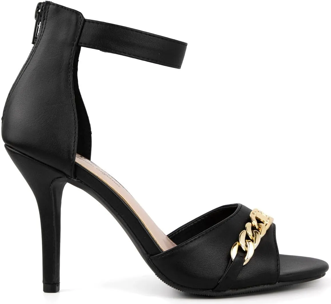 Juicy Couture Women's High Heel Open Toe Pumps with Chic Ankle Strap - Elegant Dress Shoes