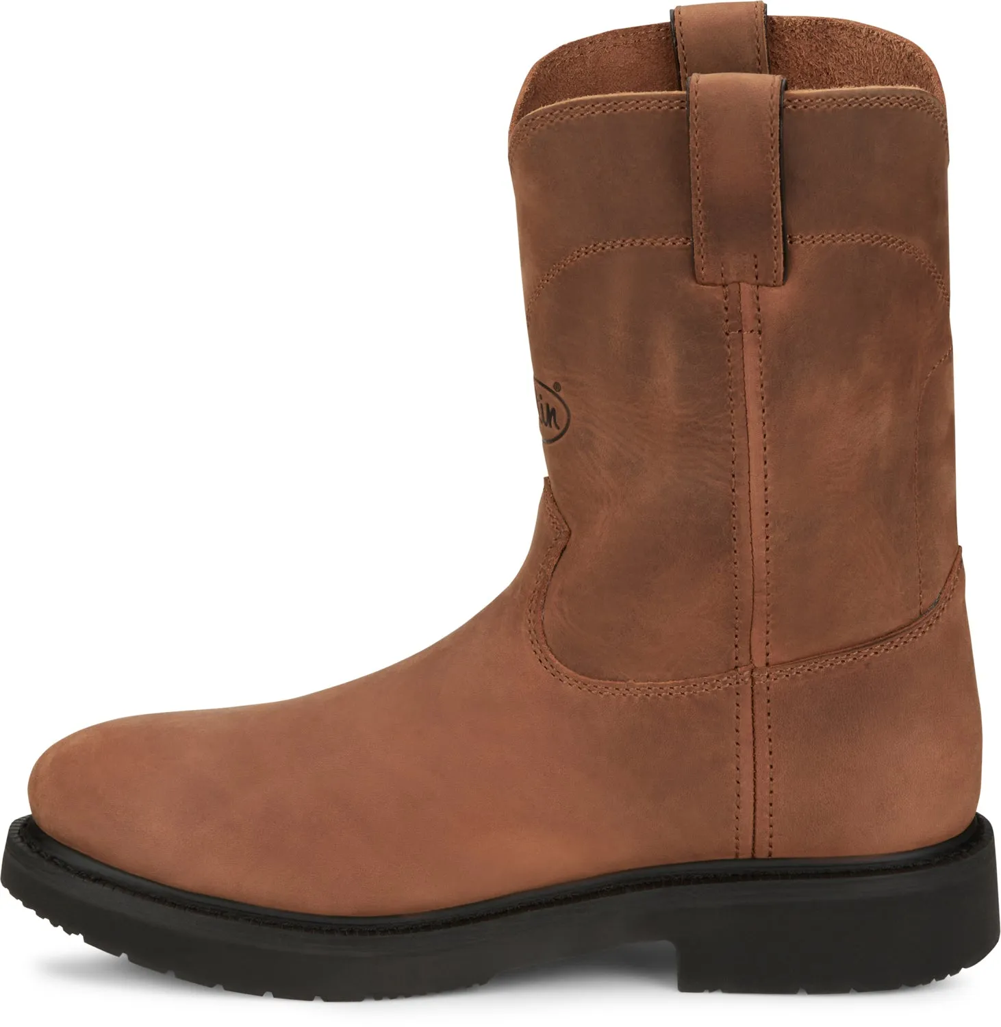Justin Mens Round-Up Aged Bark Brown Leather Work Boots 8.5 EE