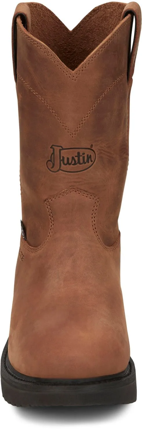 Justin Mens Round-Up Aged Bark Brown Leather Work Boots 8.5 EE