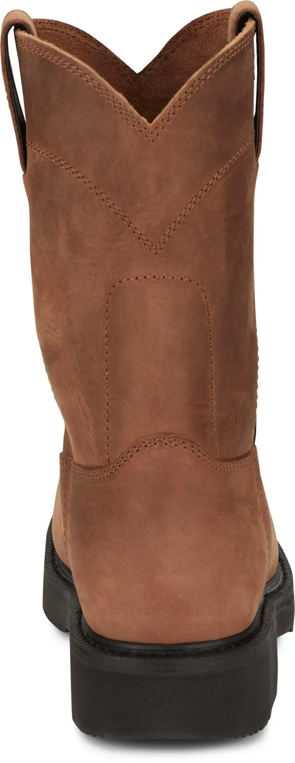 Justin Mens Round-Up Aged Bark Brown Leather Work Boots 8.5 EE