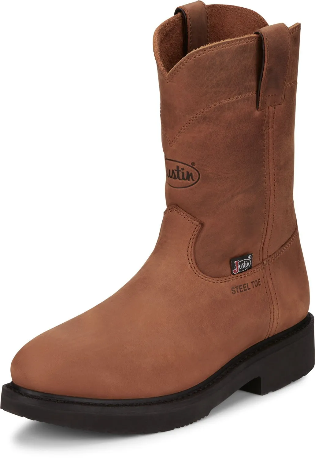 Justin Mens Round-Up Aged Bark Brown Leather Work Boots 8.5 EE