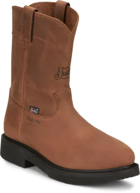 Justin Mens Round-Up Aged Bark Brown Leather Work Boots 8.5 EE