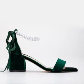 Lucille - Green Velvet Pearl Wedding Sandals