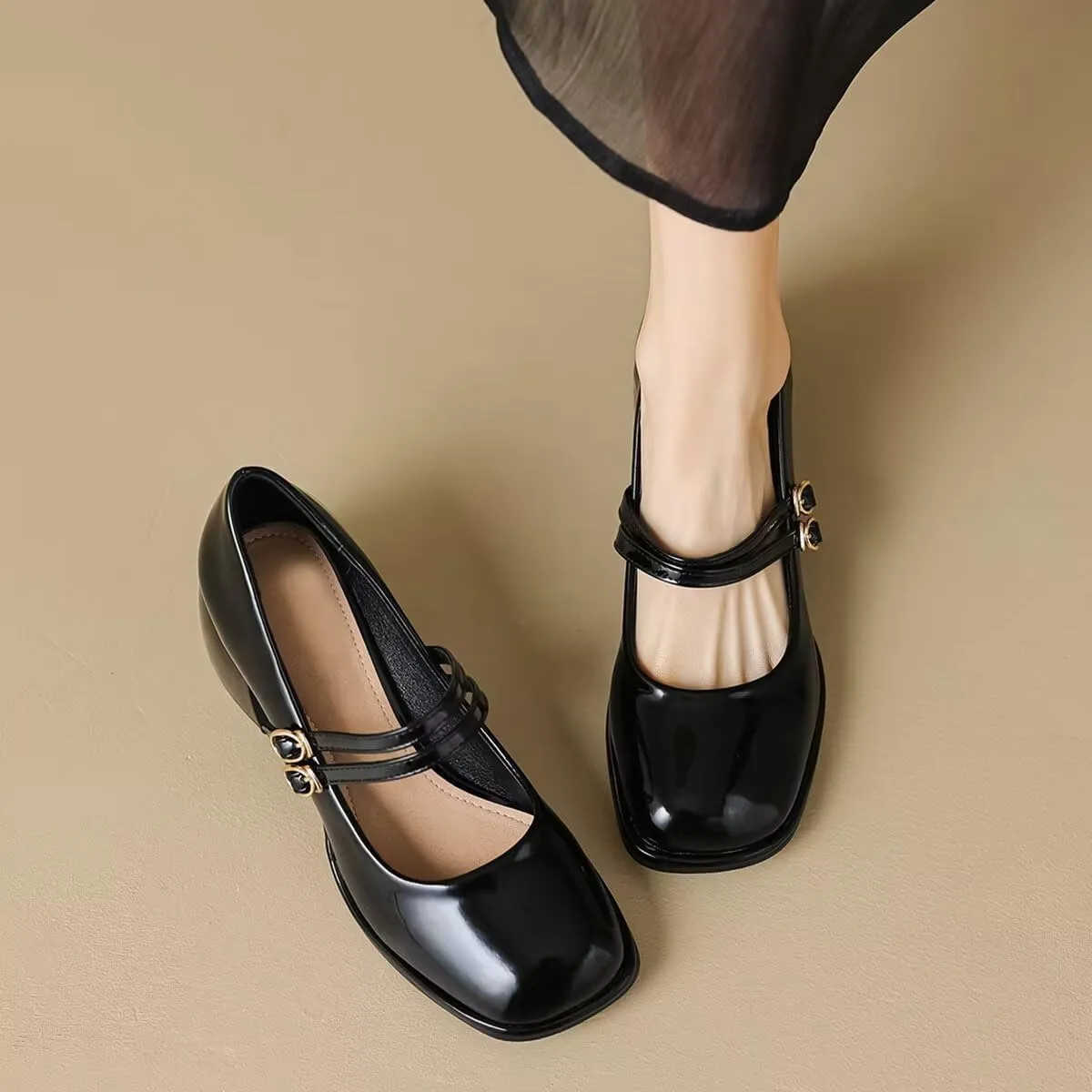 LUXINYU Women Square Toe Heels Pearl Elegant Ladies Pumps Heeled Dress Shoes Comfort Work Shoes