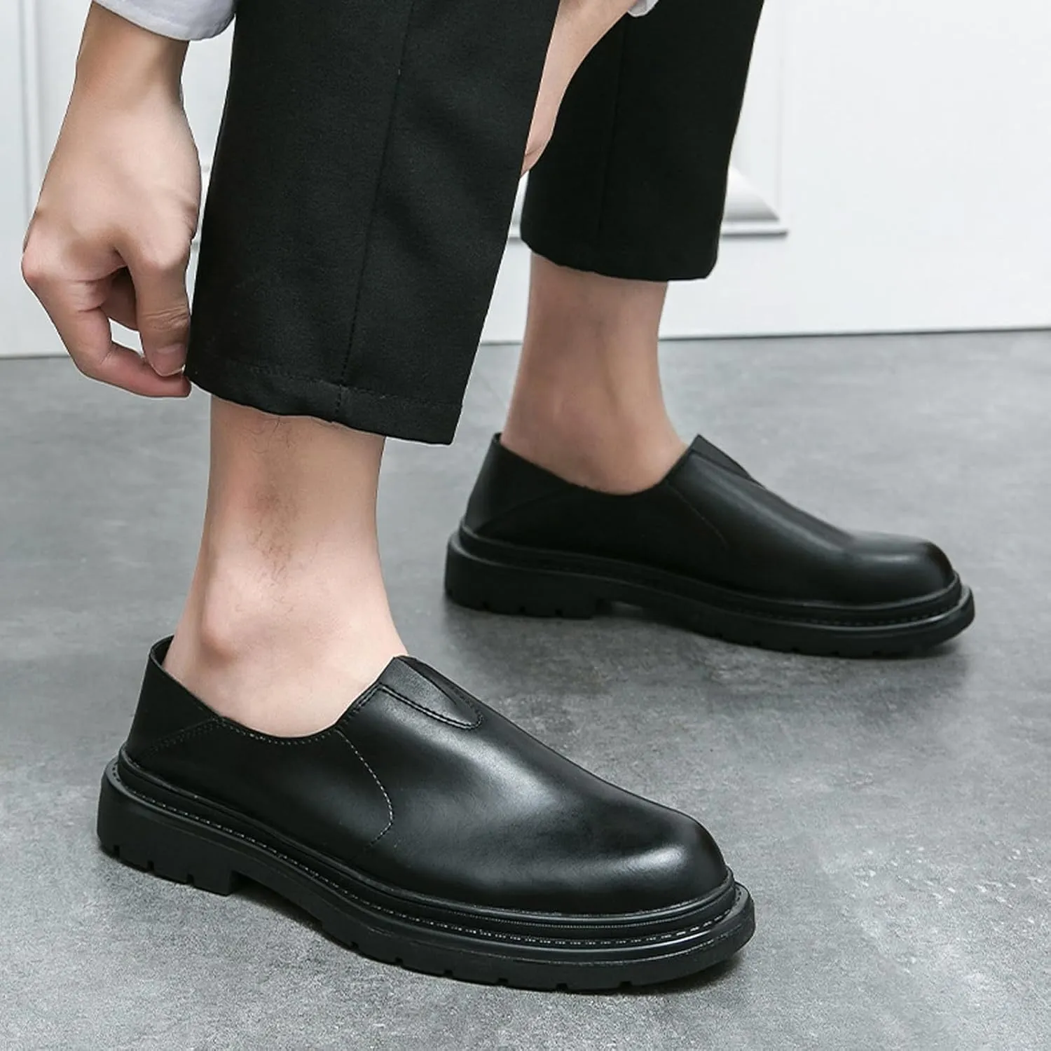 Men's Chunky Heel Lug Sole Slip-on Loafers,Comfort Soft Moccasin Lightweight Driving Walking Penny Shoes Casual Dressy Office Work Shoes