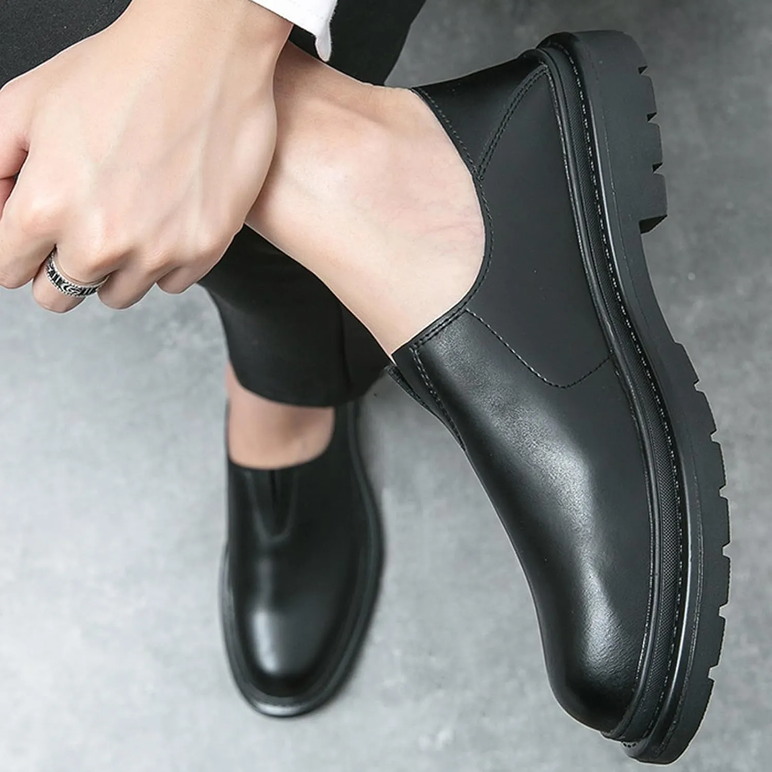 Men's Chunky Heel Lug Sole Slip-on Loafers,Comfort Soft Moccasin Lightweight Driving Walking Penny Shoes Casual Dressy Office Work Shoes
