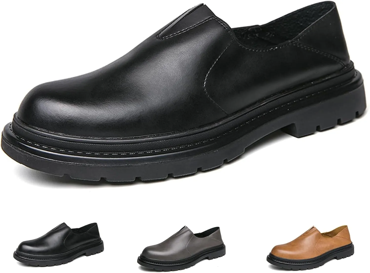Men's Chunky Heel Lug Sole Slip-on Loafers,Comfort Soft Moccasin Lightweight Driving Walking Penny Shoes Casual Dressy Office Work Shoes