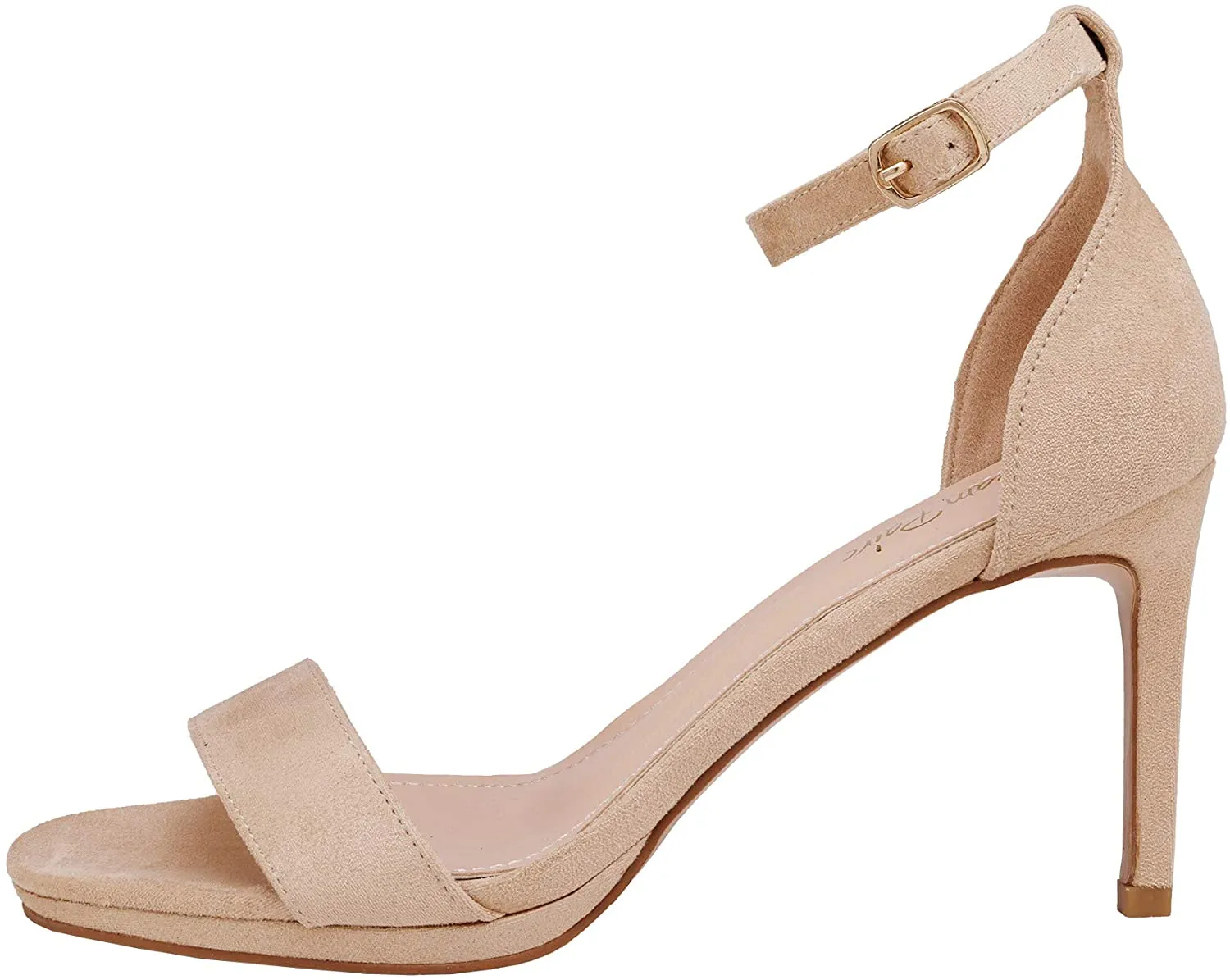 Nude Suede Ankle Strap Pump Heeled Sandals