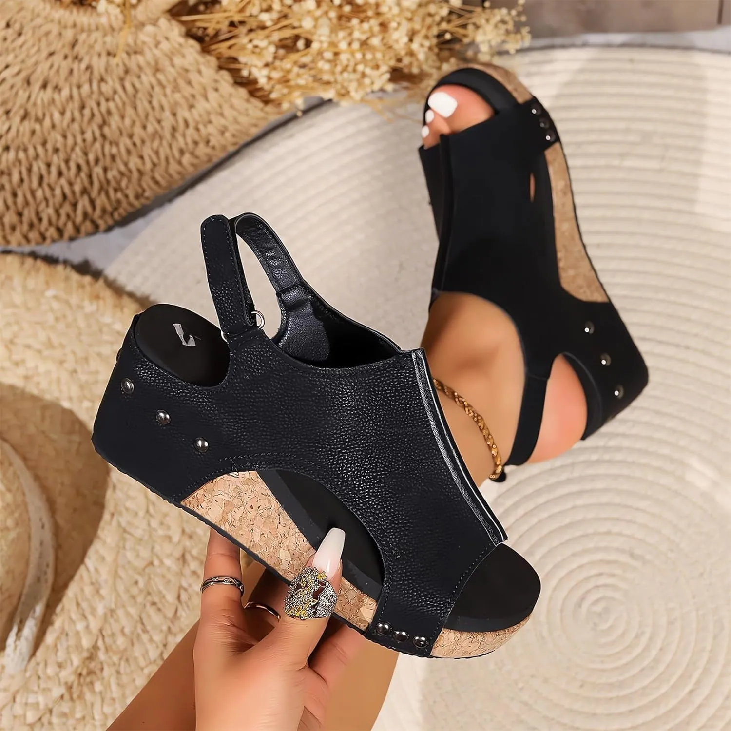 Platform Wedge Sandals for Women Dressy Summer Orthopedic Open-Toe Cork Sandals Comfortable Shoes