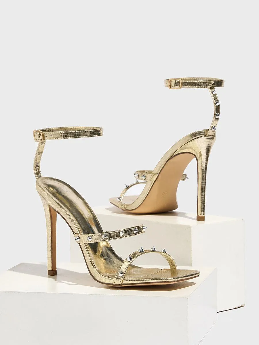 Red Studded Buckle Metallic Heels MHE11121