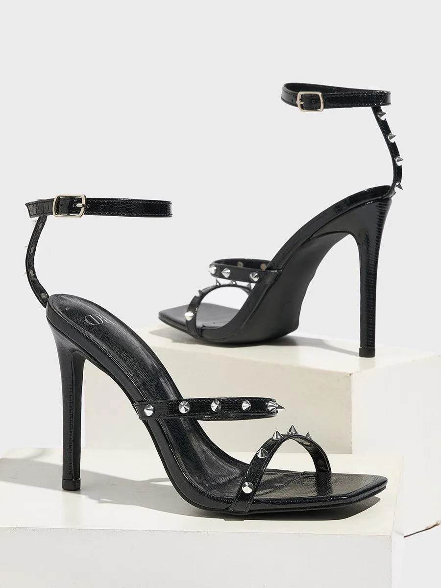 Red Studded Buckle Metallic Heels MHE11121