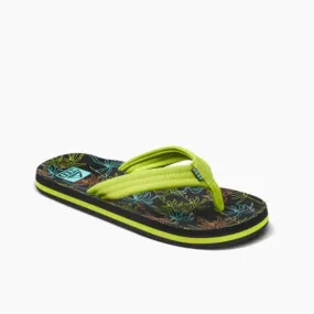 Reef Kids Ahi Flip Flops - Neon Palm