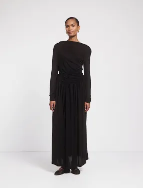 Romy Long Sleeve Draped Dress in Black