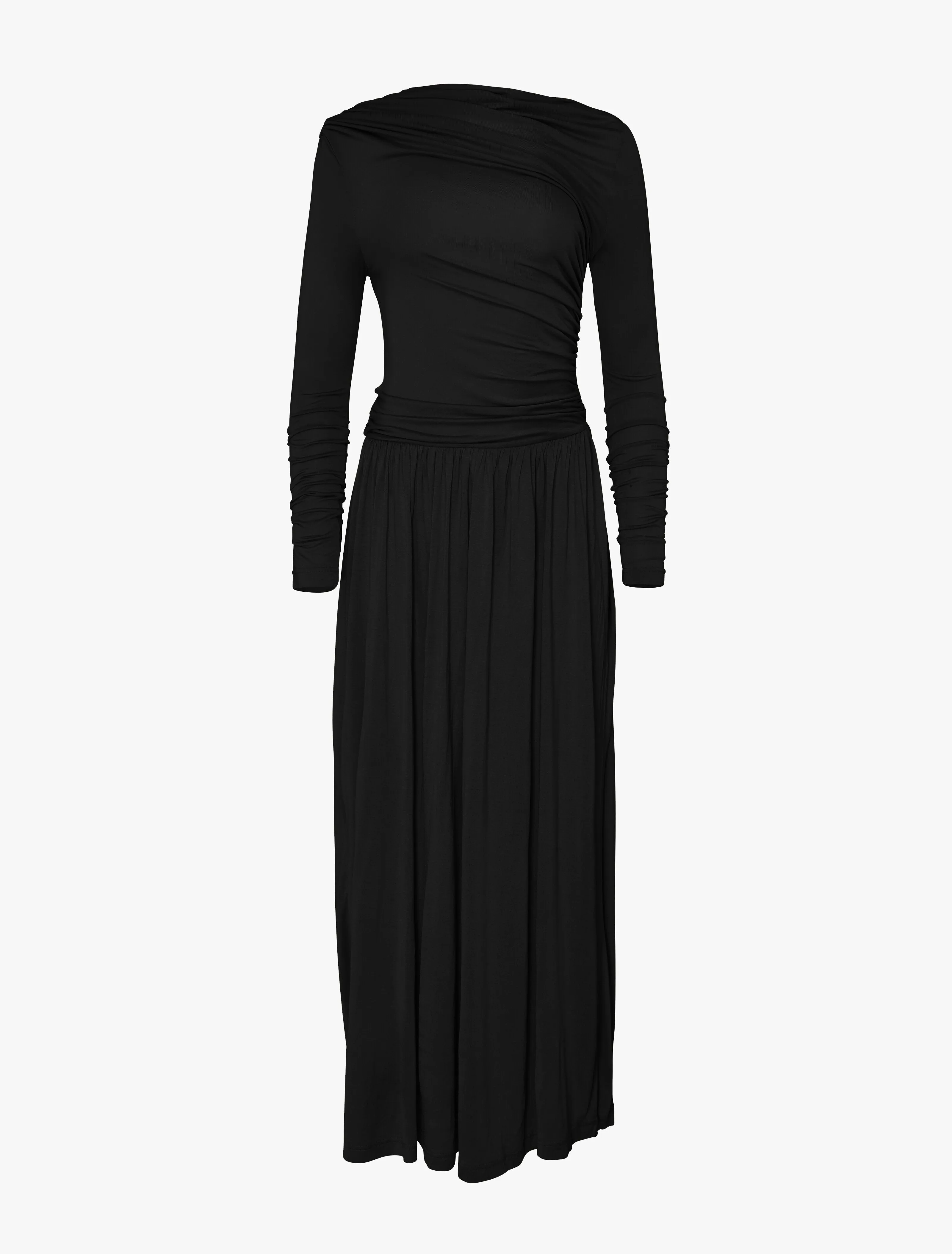 Romy Long Sleeve Draped Dress in Black