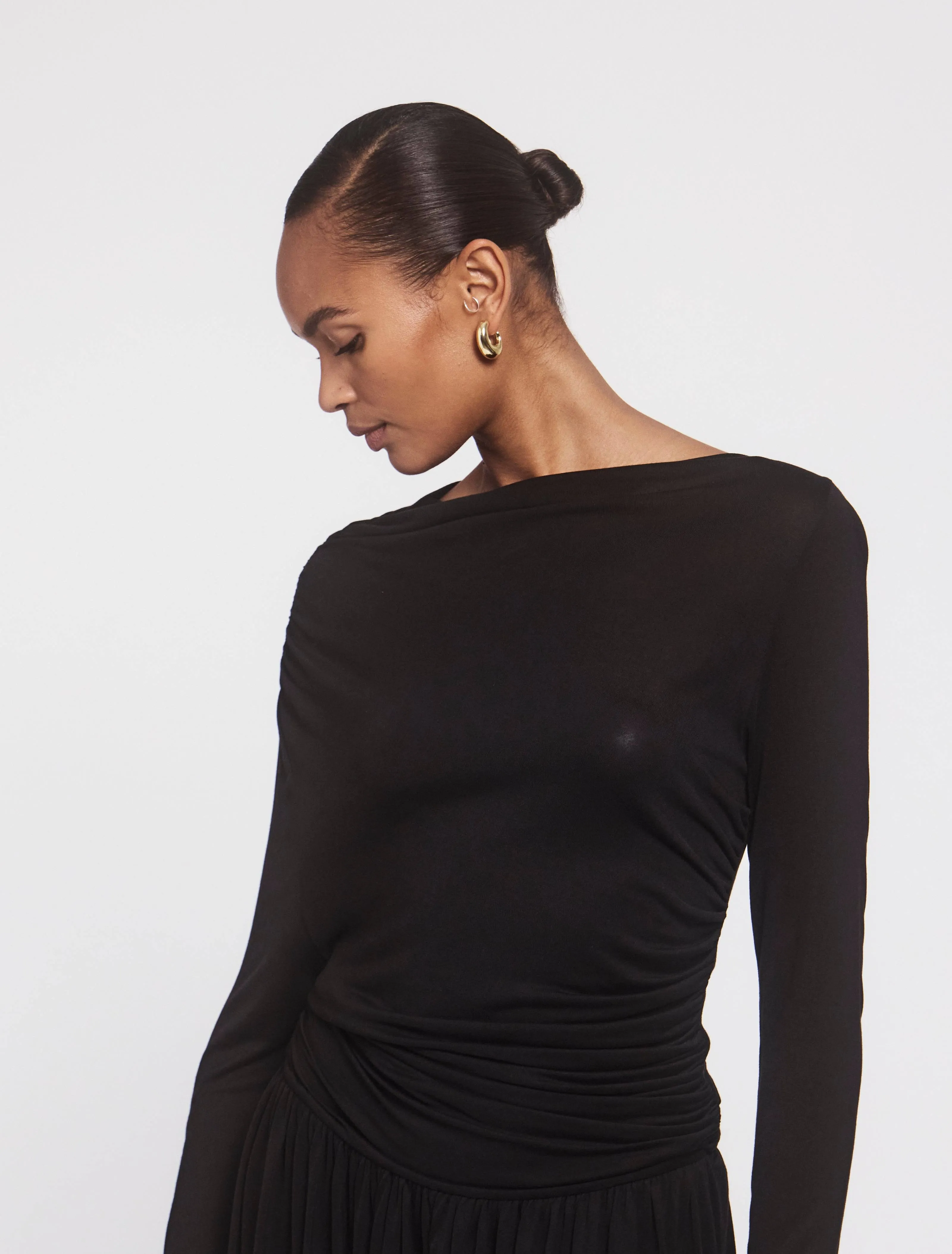 Romy Long Sleeve Draped Dress in Black