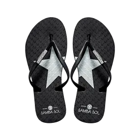 Samba Sol Women's Fashion Flip Flops - Silver Star