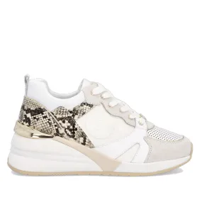 Scarpe Donna LIU JO Sneakers con Zeppa in Raso e Pelle color Panna con Stampa Pitone
