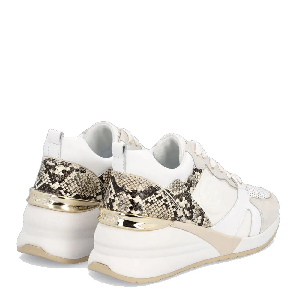 Scarpe Donna LIU JO Sneakers con Zeppa in Raso e Pelle color Panna con Stampa Pitone