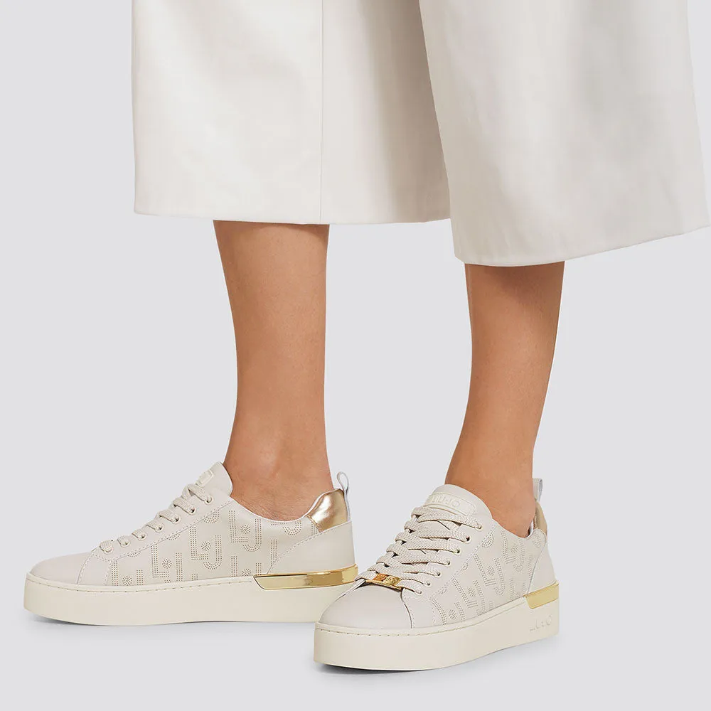 Scarpe Donna LIU JO Sneakers in Pelle color Latte con Logo Traforato