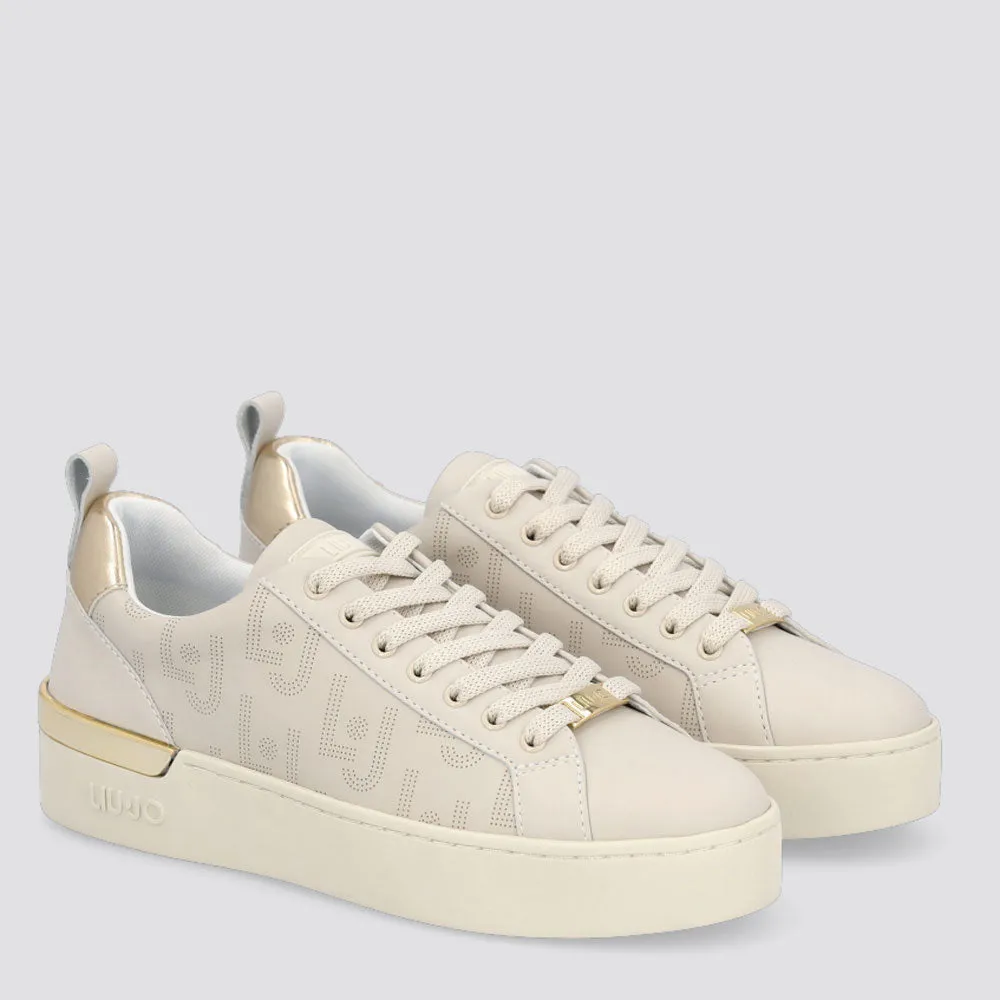 Scarpe Donna LIU JO Sneakers in Pelle color Latte con Logo Traforato