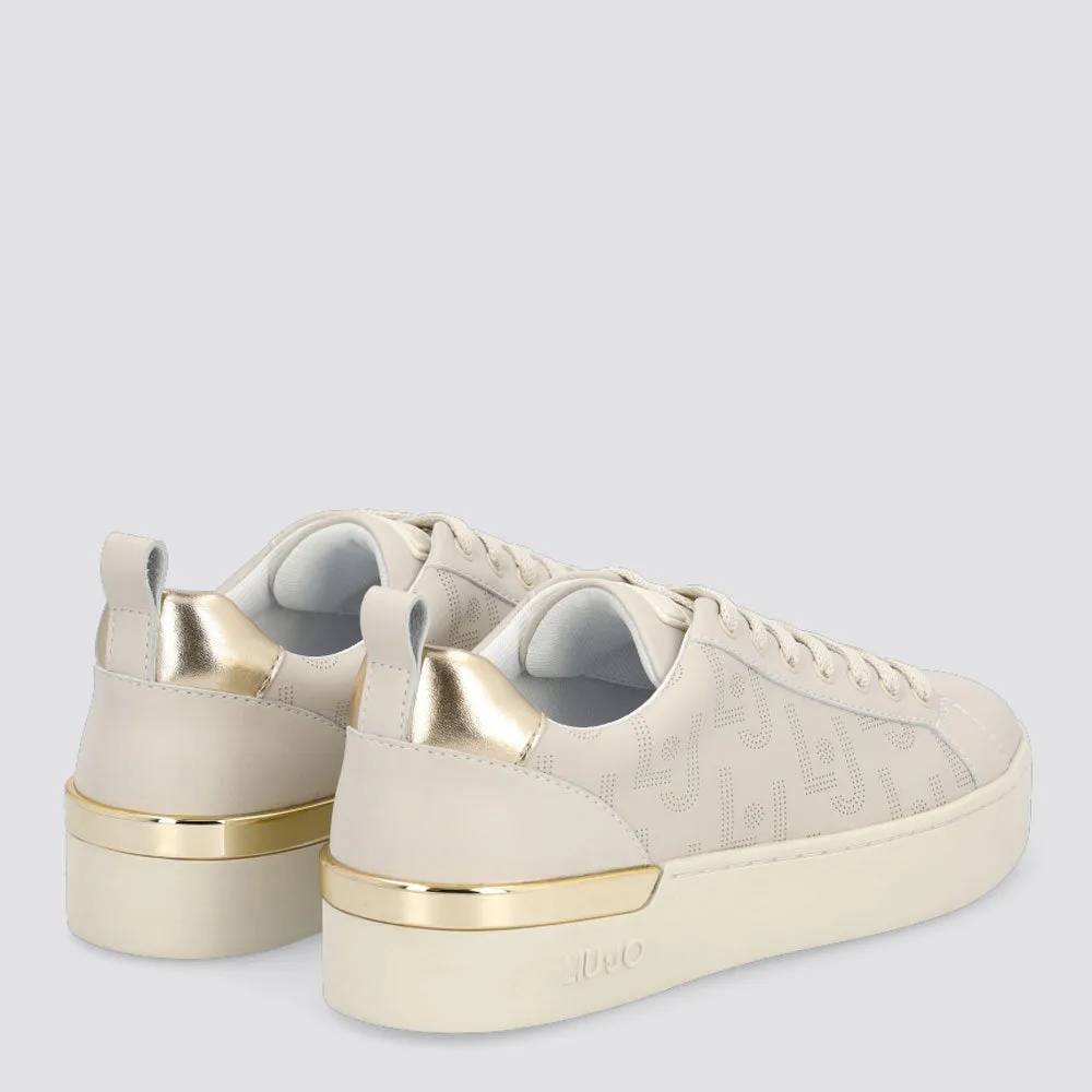 Scarpe Donna LIU JO Sneakers in Pelle color Latte con Logo Traforato